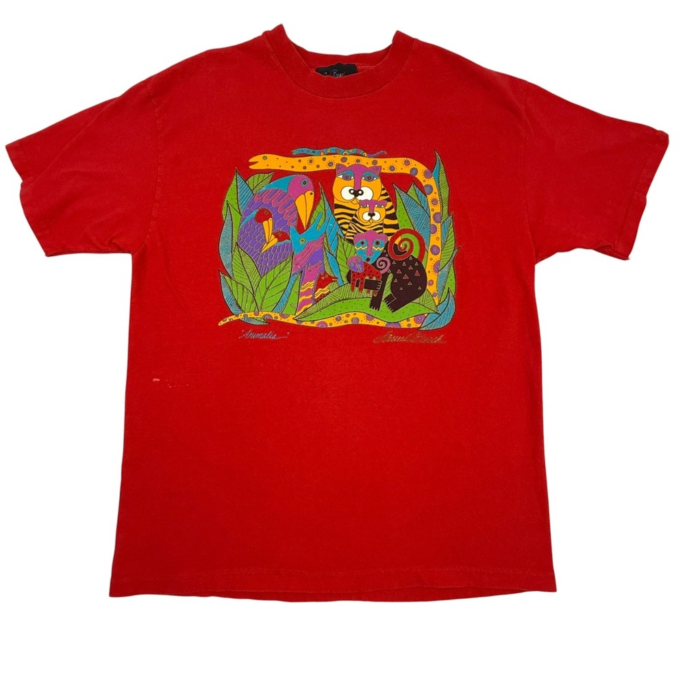Laurel Burch T Shirt Adult‎ Unisex One Size Red Animalia Jungle Vintage Cotton